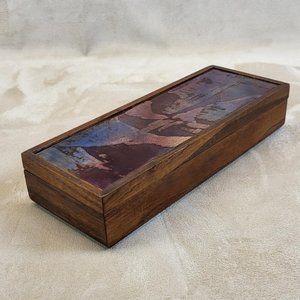 1970s Fine Handcrafted Walnut & Fired Enamel on Copper Stash / Trinket Box